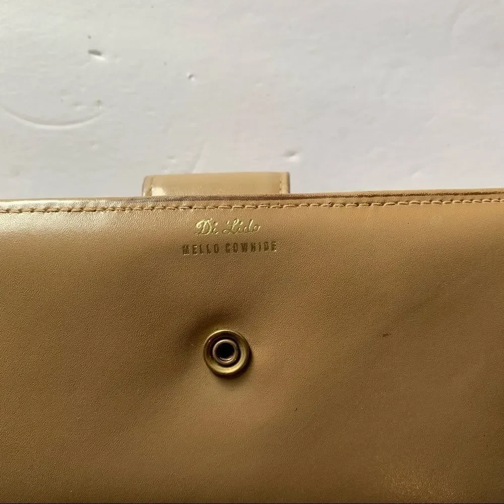 Di Lido Wallet Cream Tan Cowhide Clutch Checkbook Credit Card Holder